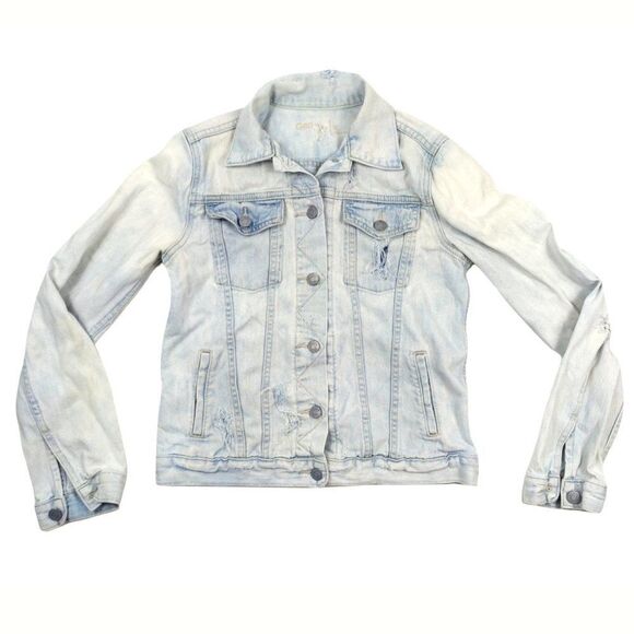 GAP Distressed Light Wash Rigid Denim Jean Jacket Size Small - Picture 1 of 7